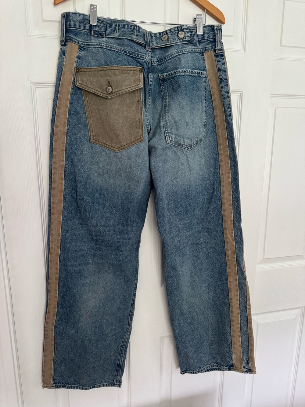 We The Free Zambi Slouchy Boyfriend Jeans in Faded Blue with Tan Stripes - Picture 10 of 16